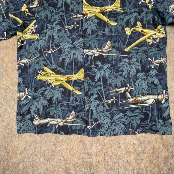 Kalaheo Fighter Bomber Airplane Hawaiian Beach Summer Military Camp Shirt - Sz L - Picture 8 of 15